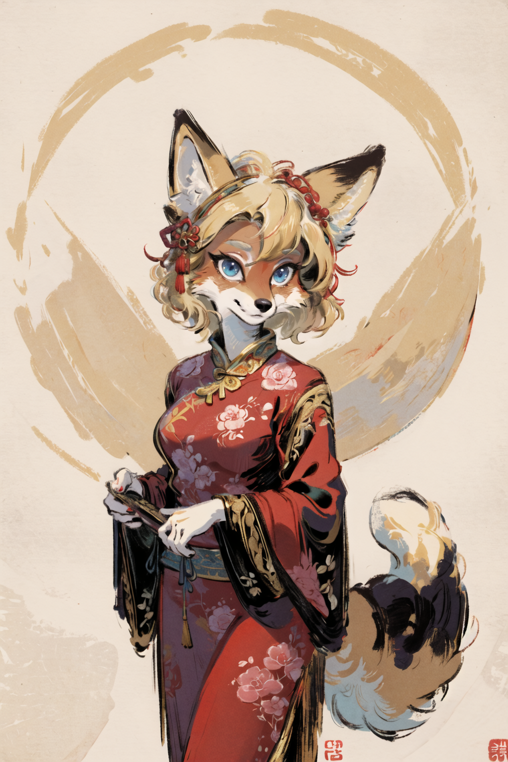 00899-63627230-masterpiece,highres,furry fox girl,solo,blonde,chinese dress, hair ornament, anicent china_looking at viewer, _.png